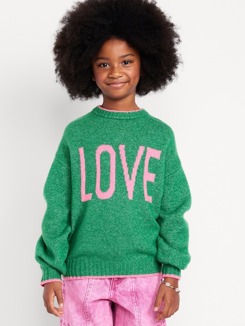 Oversized Crew-Neck Sweater for Girls - Love