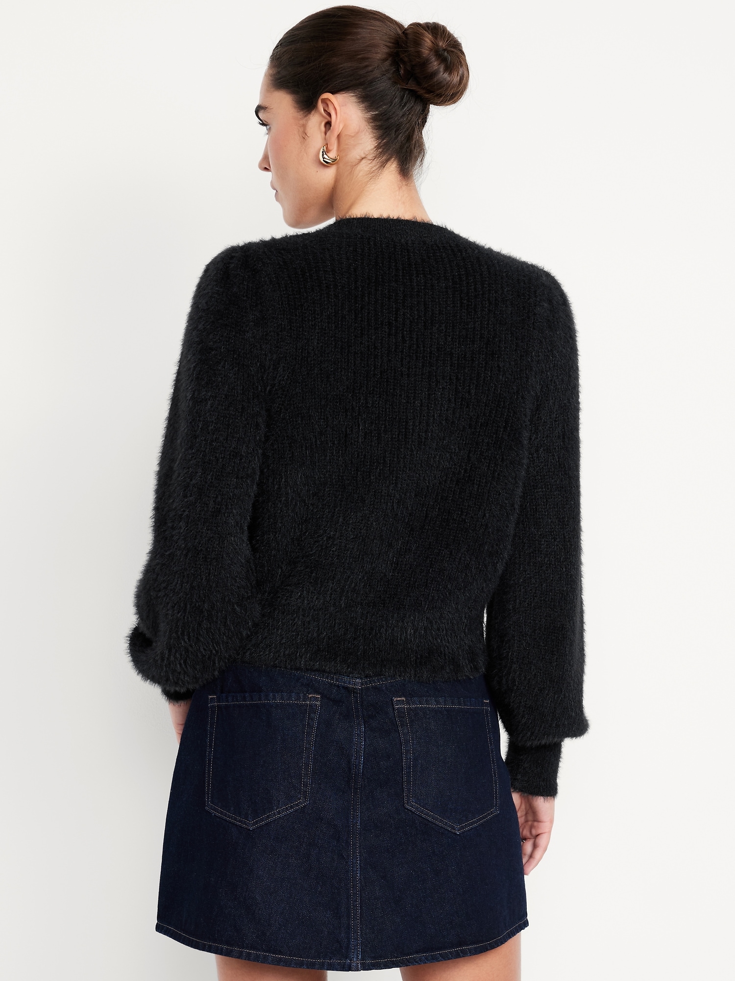 Cropped Eyelash Cardigan Sweater
