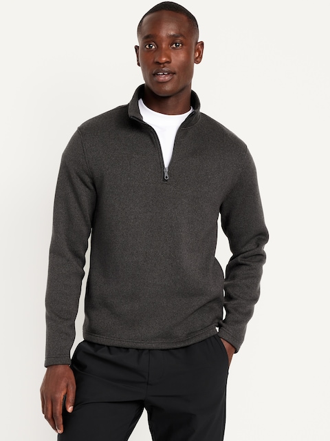 Sweater-Knit Fleece Quarter-Zip Pullover - Black Jack