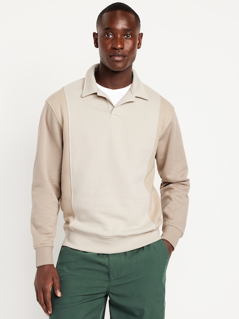 Rotation Fleece Color-Block Polo - Cream/Tan