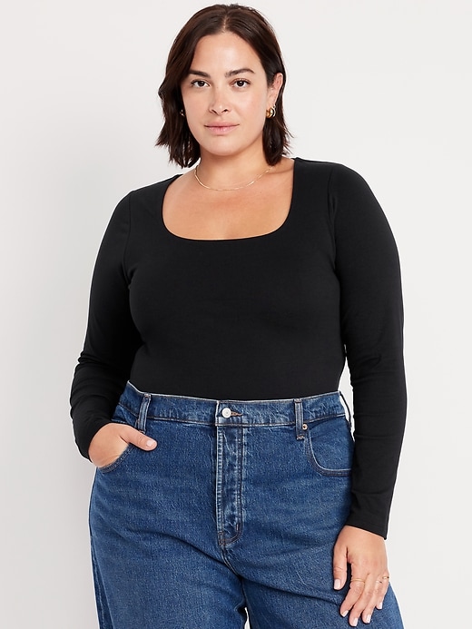 Image number 6 showing, Fitted Double-Layer Scoop-Neck Top