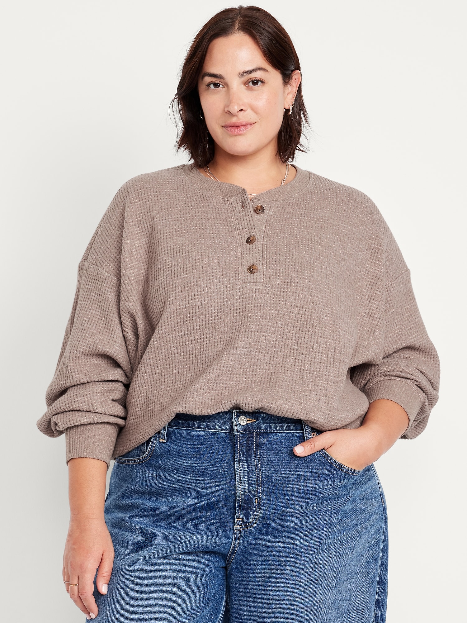 Oversized Cozy Waffle Henley Top