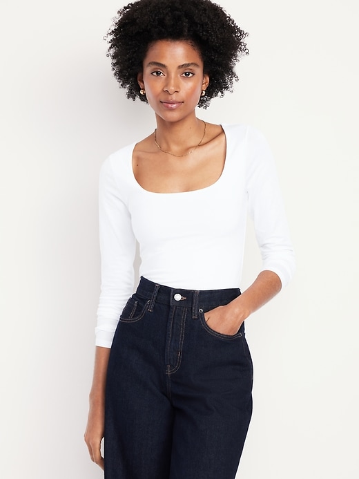Image number 1 showing, Fitted Double-Layer Scoop-Neck Top