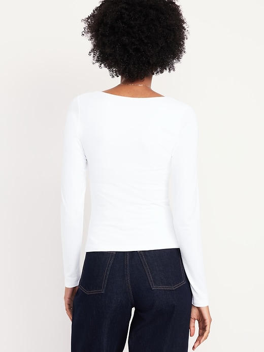 Image number 2 showing, Fitted Double-Layer Scoop-Neck Top