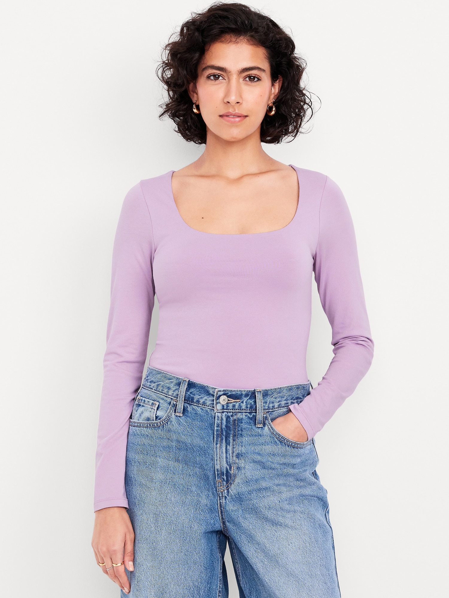 トップス CONP Double-Layer Hollow Top Fitted Double-Layer Scoop-Neck Top | Old Navy
