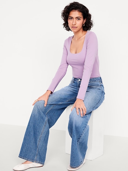 Image number 3 showing, Fitted Double-Layer Scoop-Neck Top