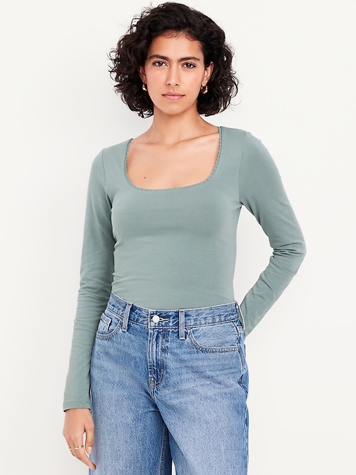 Image number 1 showing, Fitted Double-Layer Scoop-Neck Top
