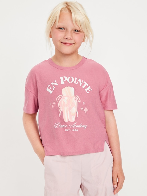 CloudMotion Cropped Graphic Performance T-Shirt for Girls - Dried Rose