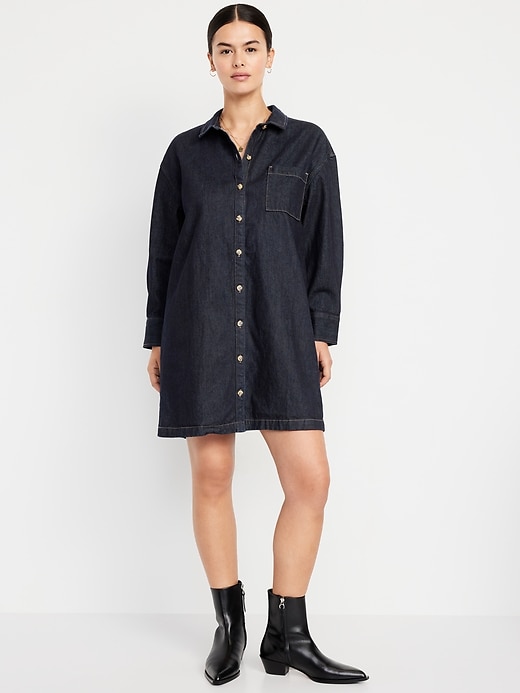 Image number 4 showing, Long-Sleeve Denim Mini Shirt Dress