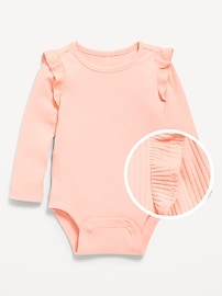 Image number 1 showing, Long-Sleeve Ribbed Ruffle-Trim Bodysuit for Baby