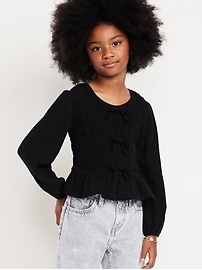 Image number 1 showing, Long-Sleeve Smocked Double-Weave Top for Girls