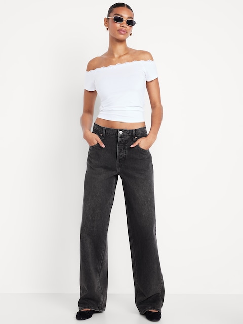 Mid-Rise Slouchy Wide-Leg Jeans - Black