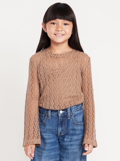 2-In-1 Textured Knit Top for Girls - Driftwood