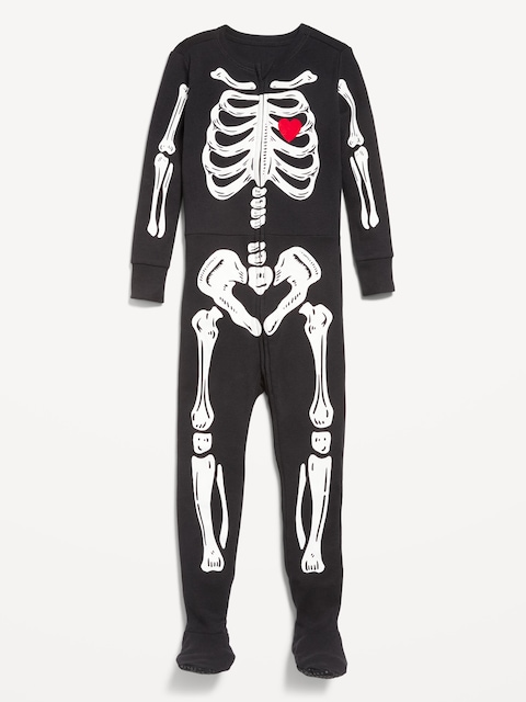 Snug-Fit 2-Way-Zip Pajama One-Piece for Toddler & Baby - Black Skeleton