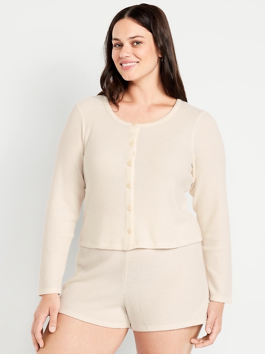 Image number 4 showing, Button-Down Waffle-Knit Sleep Top