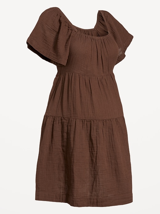 Image number 4 showing, Maternity Square-Neck Crinkle Gauze Mini Dress