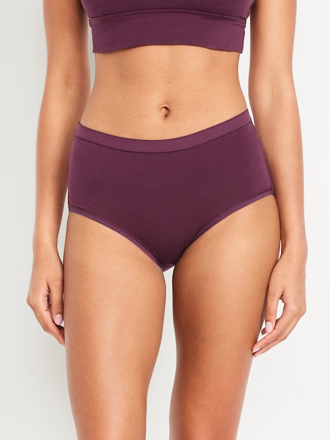 High-Waisted Everyday Brief Cotton Underwear - Plum Paradise