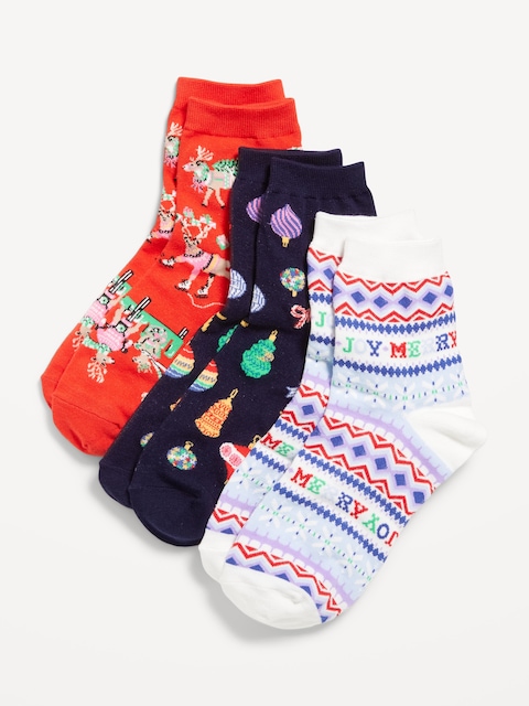 Novelty Quarter Crew Socks 3-Pack for Women - Happy Holidays