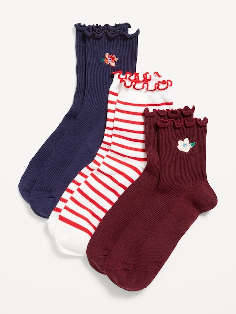 Ruffled Crew Sock 3-Pack for Women - Multi-Floral Top