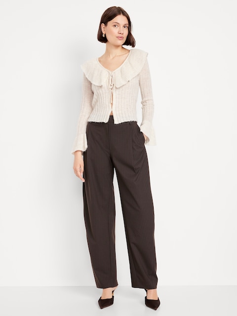 High-Waisted Taylor Barrel Trouser Pants - Brown Pinstripe