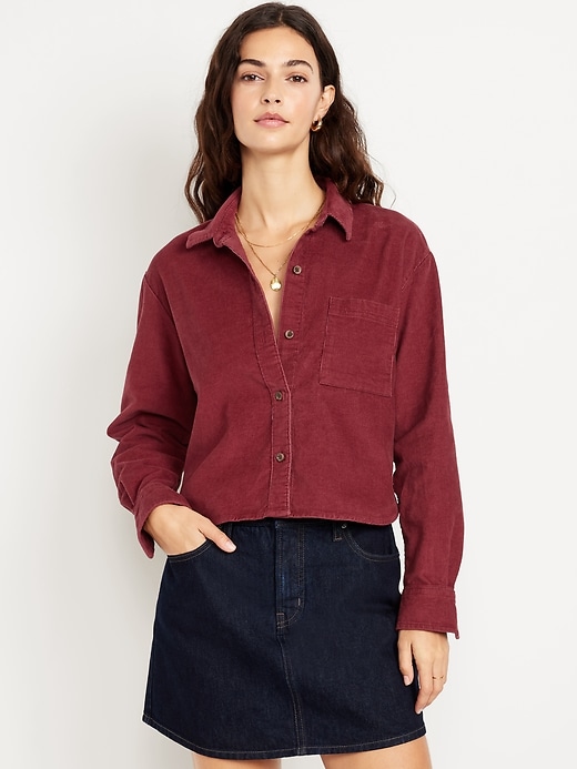 Image number 1 showing, Cropped Button-Down Corduroy Shirt