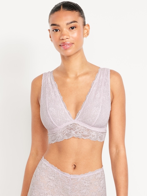 V-Neck Lace Bralette - Lilac Mist