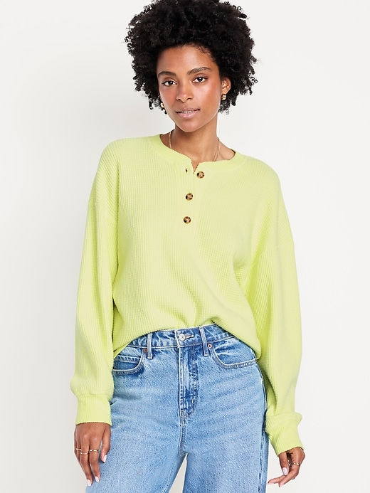 Image number 1 showing, Oversized Cozy Waffle Henley Top
