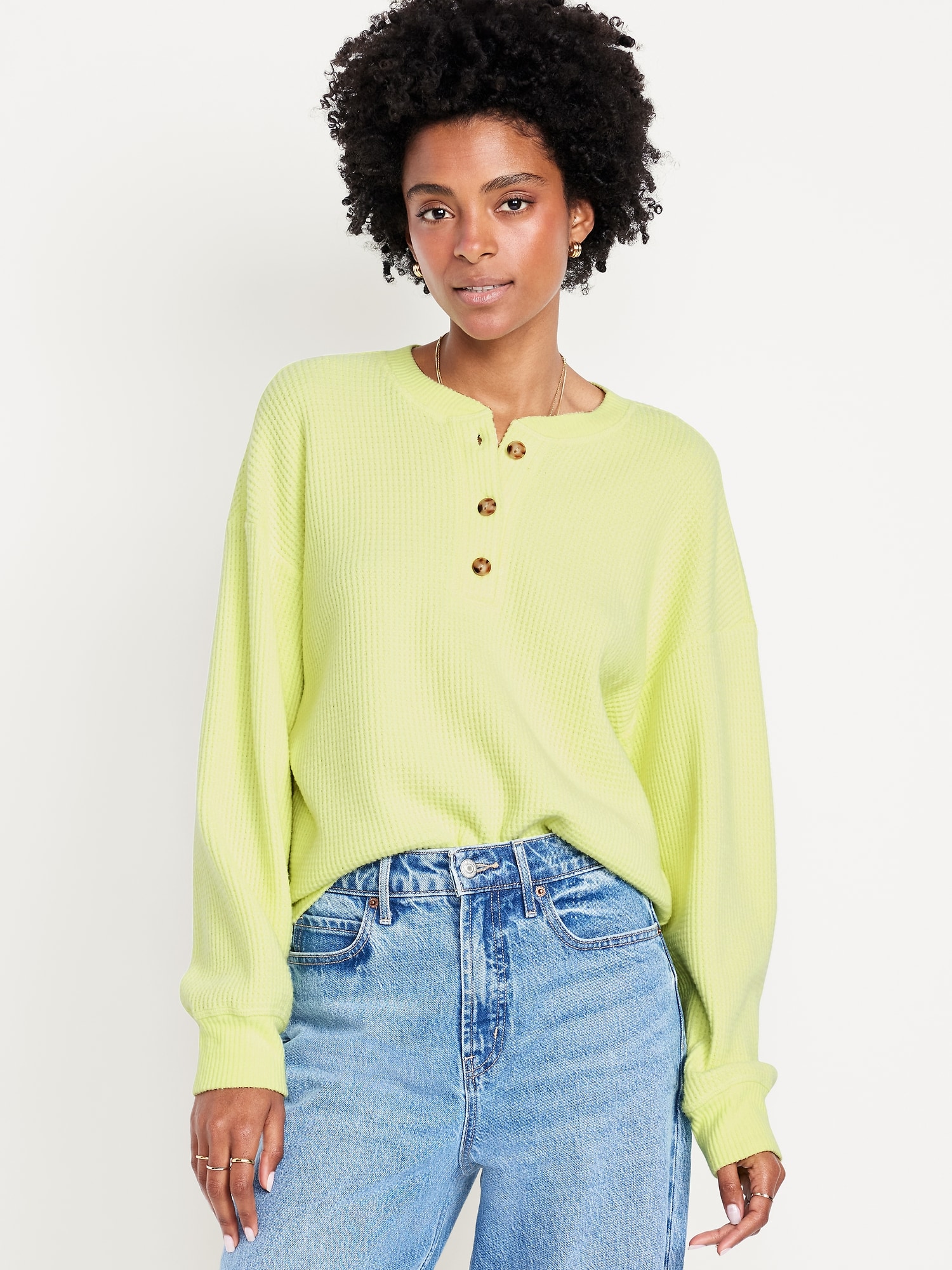 Oversized Cozy Waffle Henley Top
