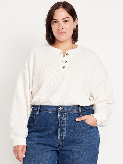 Image number 6 showing, Oversized Cozy Waffle Henley Top