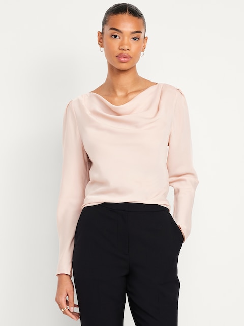 Cowl-Neck Satin Top - Selenite