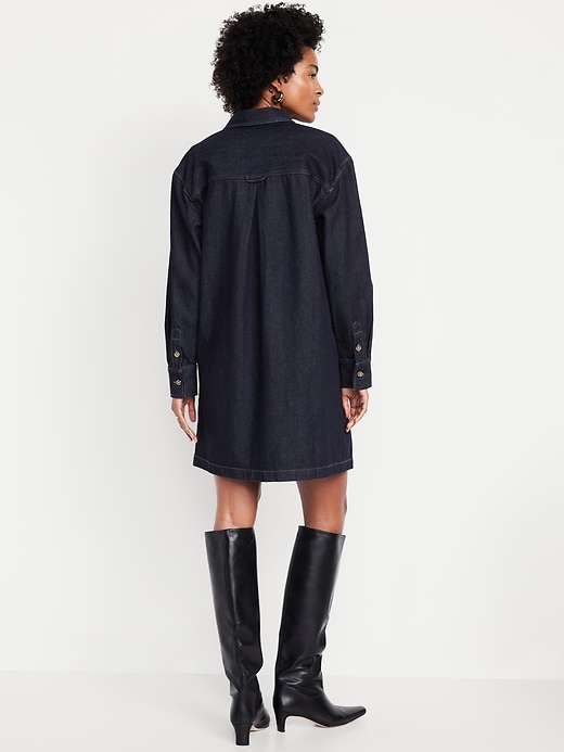 Image number 2 showing, Long-Sleeve Denim Mini Shirt Dress