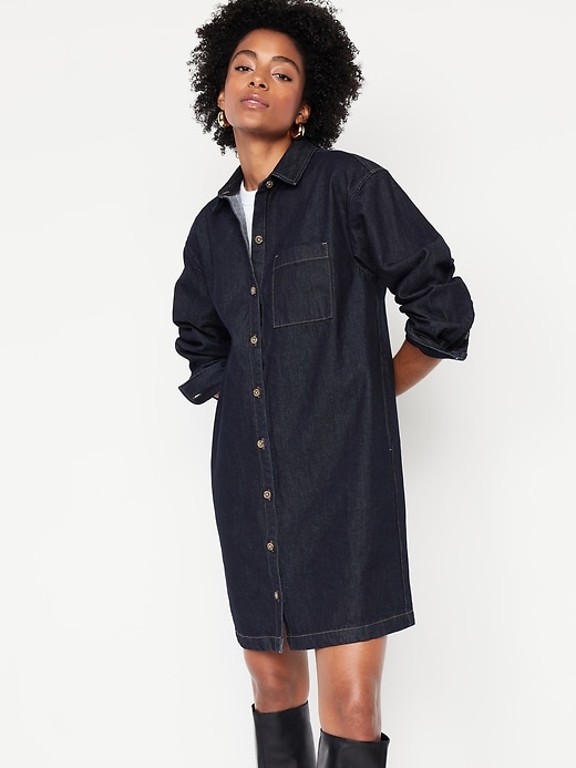 Image number 3 showing, Long-Sleeve Denim Mini Shirt Dress