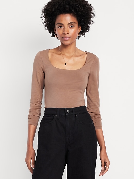 Image number 1 showing, Fitted Double-Layer Scoop-Neck Top