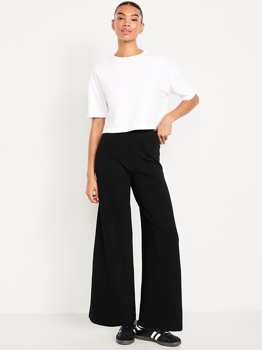 Image number 1 showing, High-Waisted Fleece-Lined Super Wide-Leg Pants