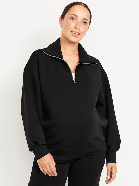 Maternity Bounce Fleece Half-Zip Pullover - Black Jack