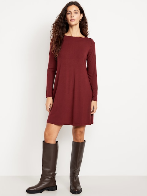 Long-Sleeve Mini Swing Dress