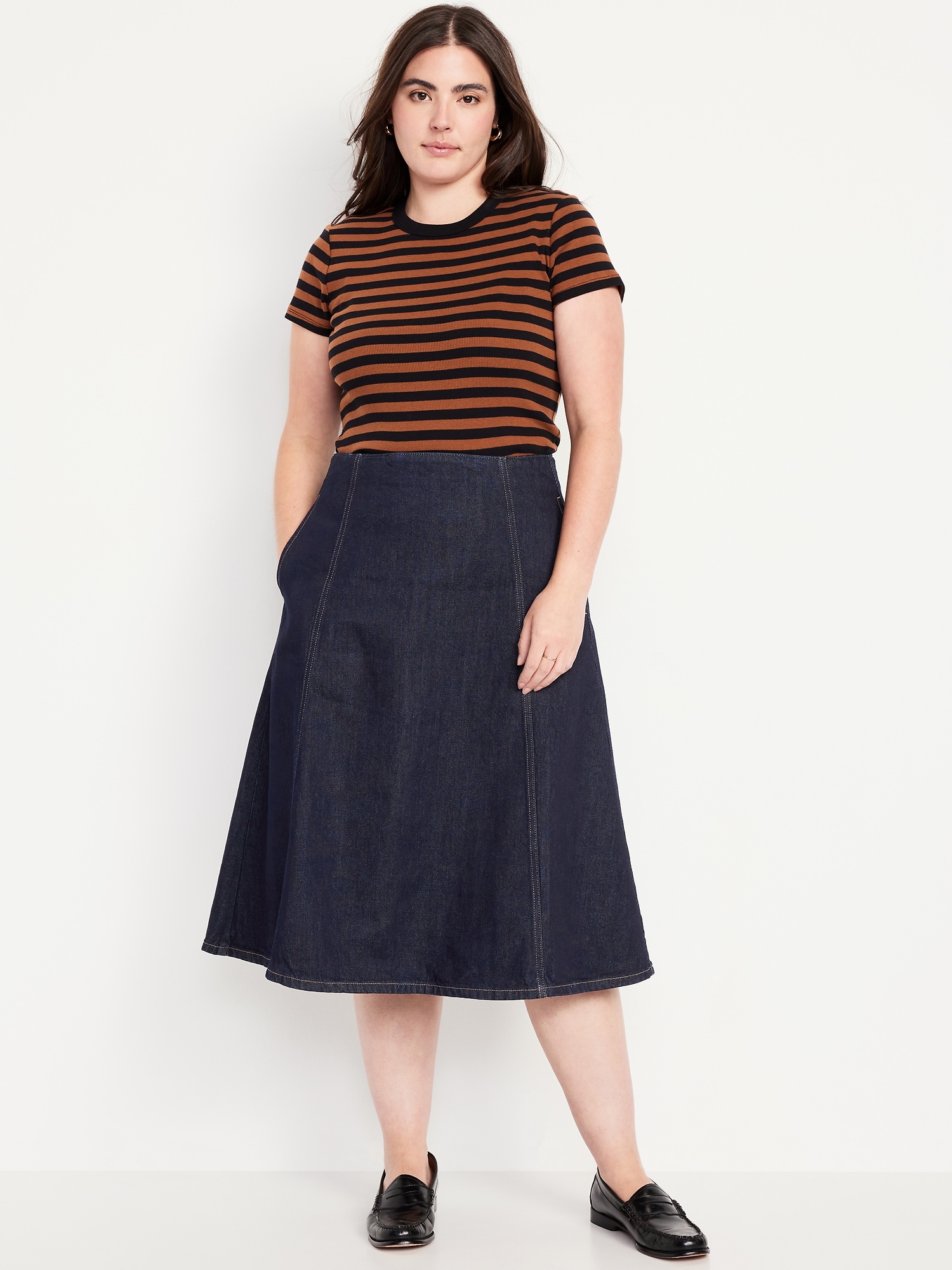 High-Waisted Jean Midi Skirt