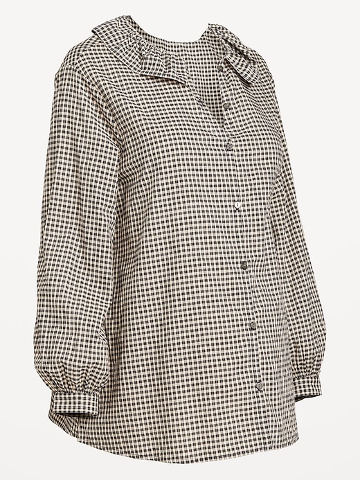 Image number 4 showing, Maternity Long Sleeve Button-Down Ruffle Shirt