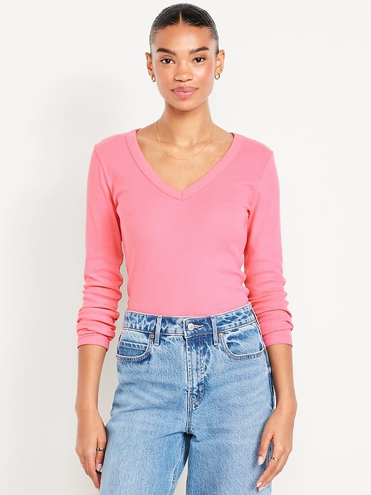 Image number 1 showing, Long-Sleeve Cozy V-Neck Top