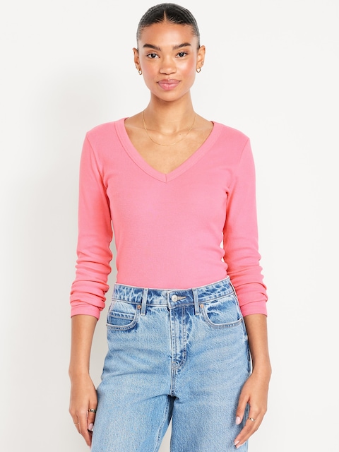 Long-Sleeve Cozy V-Neck Top - Garden Flowers