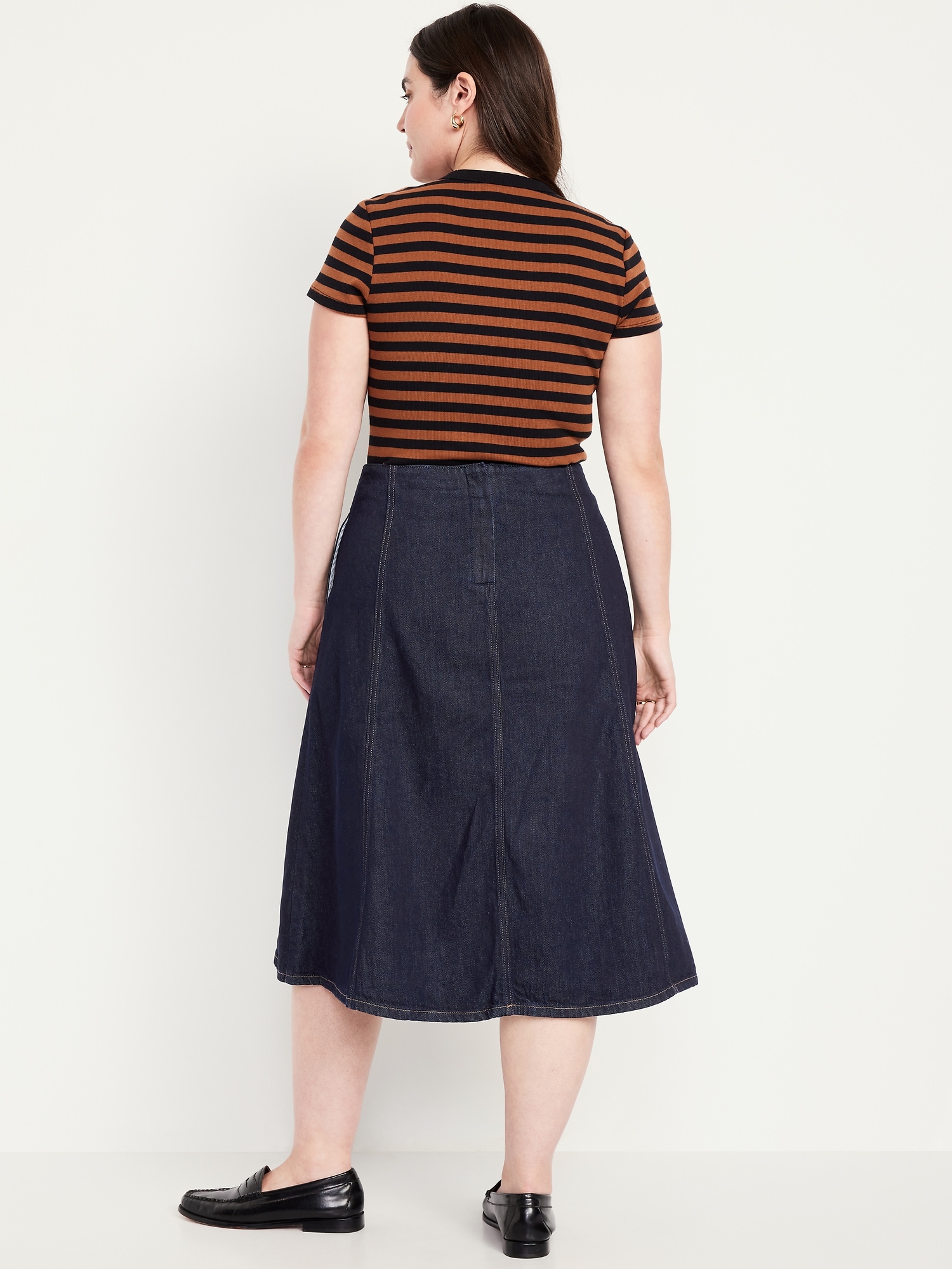 High-Waisted Jean Midi Skirt