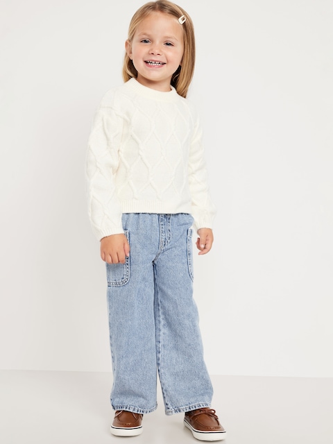 Pull-On Baggy Wide-Leg Cargo Jeans for Toddler Girls - Light Wash