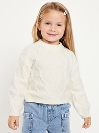 Image number 1 showing, Long-Sleeve Cable-Knit Sweater for Toddler Girls