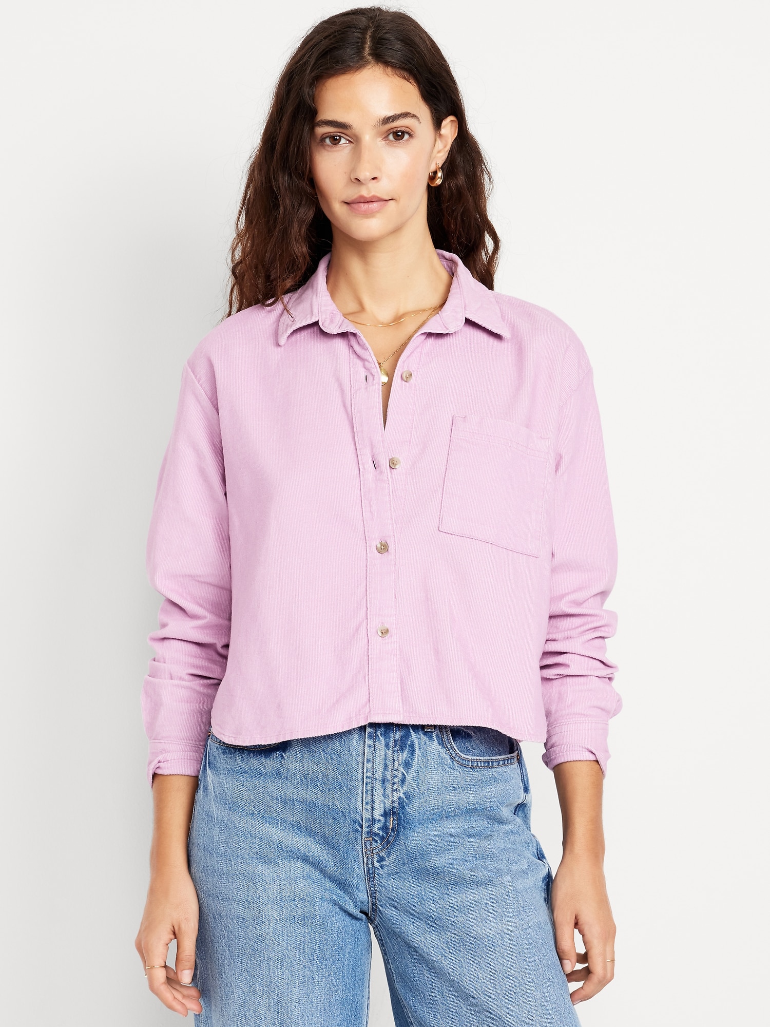 Cropped Button-Down Corduroy Shirt