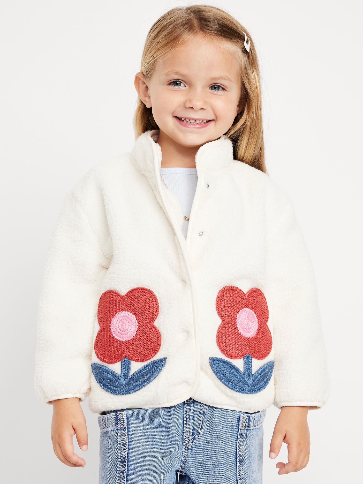 Sherpa Applique Pocket Jacket for Toddler Girls