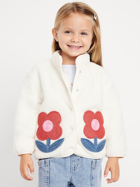 Sherpa Applique Pocket Jacket for Toddler Girls
