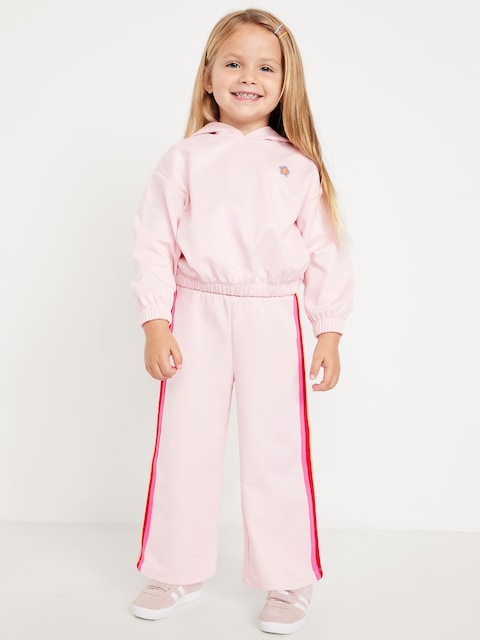 Long-Sleeve Graphic Hoodie and Wide-Leg Pants Set for Toddler Girls