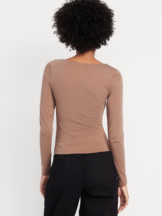 Image number 2 showing, Fitted Double-Layer Scoop-Neck Top