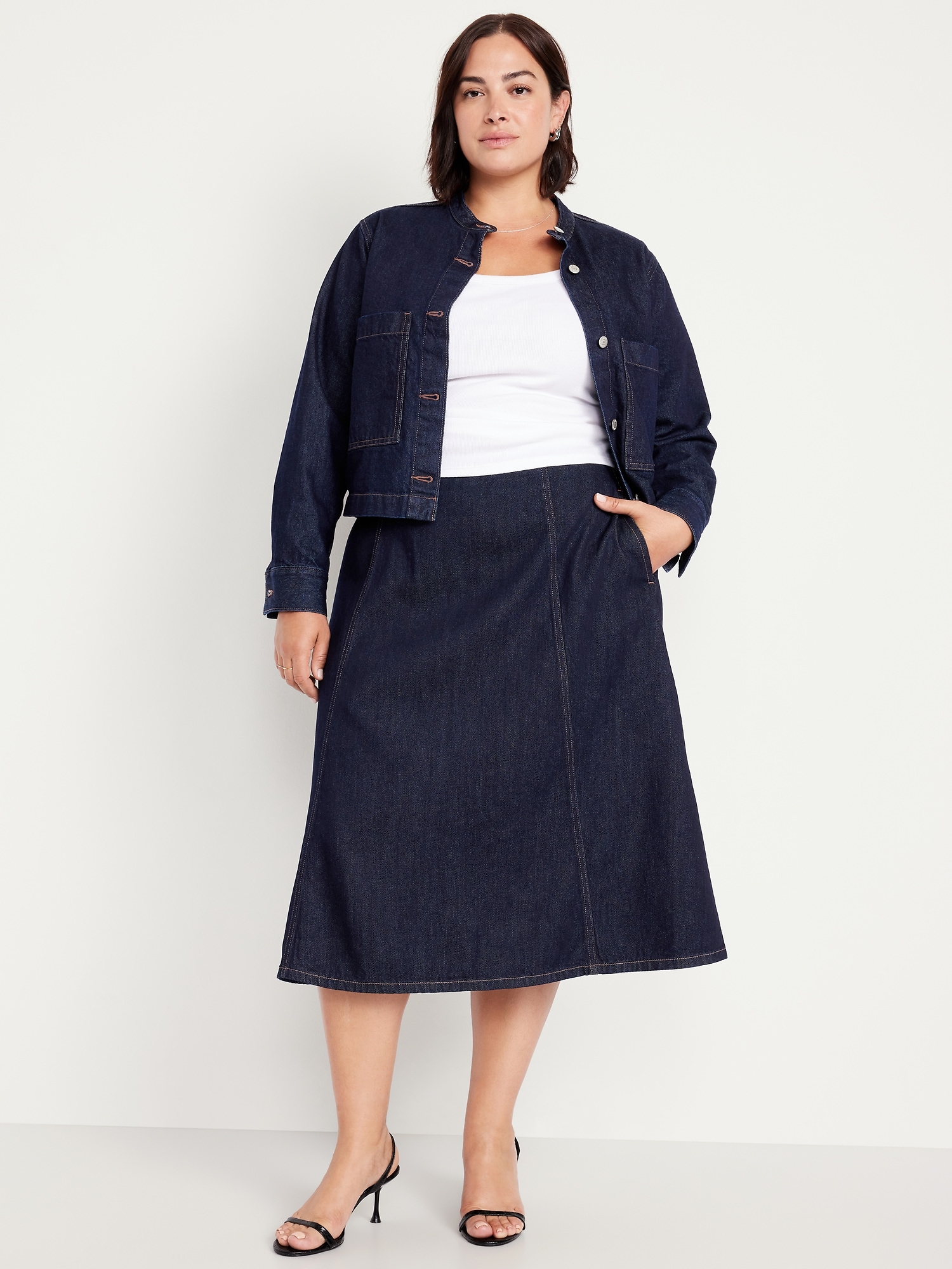 High-Waisted Jean Midi Skirt