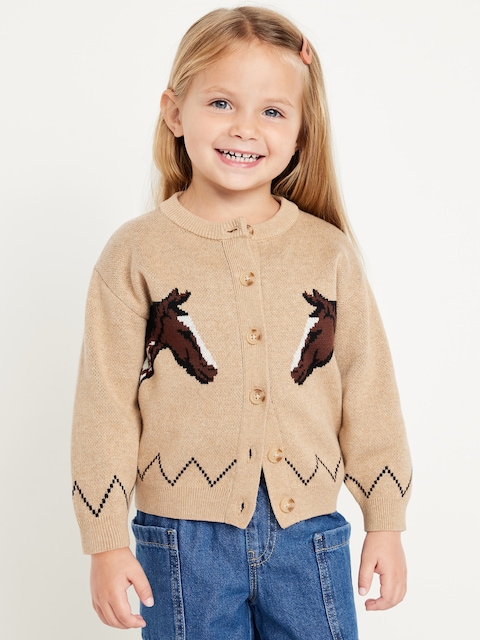 Jacquard-Knit Cardigan Sweater for Toddler Girls - Horses